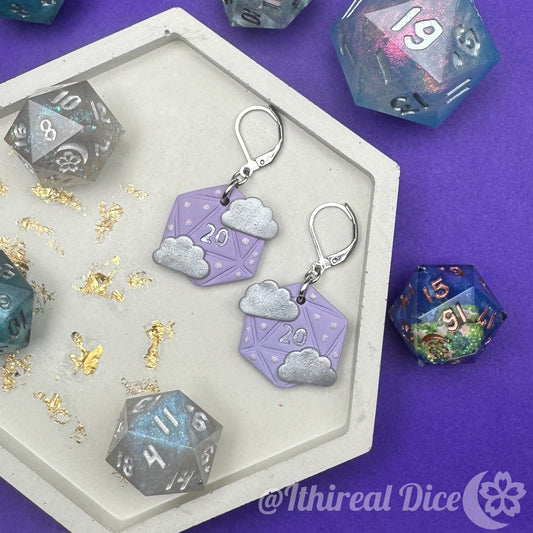 Earrings - D20 Charm (Clouds)