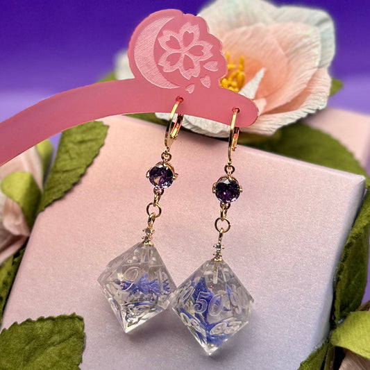 Earrings - (Dice) Purple Stone Florals
