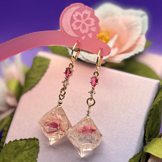 Earrings - (Dice) Dual Pink Florals